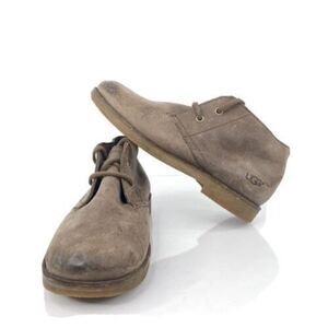 UGG Children’s Size 2 Brown Leather Lace Up Short Boots Sheepskin 3302 Girl Boy